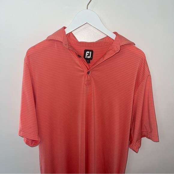 Footjoy Peach Salmon Striped Golf Polo Medium Grizzly Course Preppy Active Men’s - Picture 1 of 7
